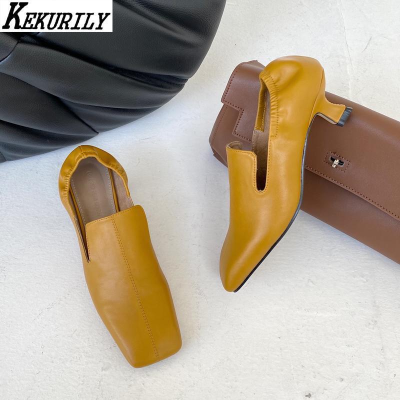 

Square Toe Pumps Women Spike Heels Sewing Shoes Casual Slip on Shallow Slides High Quality Zapatos De Mujer Black Yellow Brown1