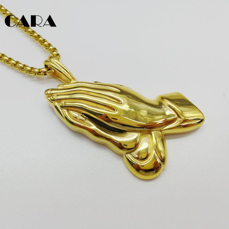 

New arrival BIG Praying hands pendant necklace 316L stainless steel necklace for men Christian hip hop CARA0485