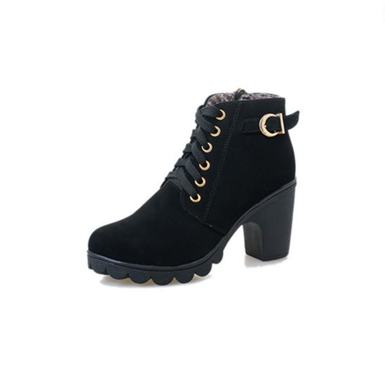 

2020 autumn and winter new lace boots women's fashion high-heeled waterproof platform non-slip boots large size black 40