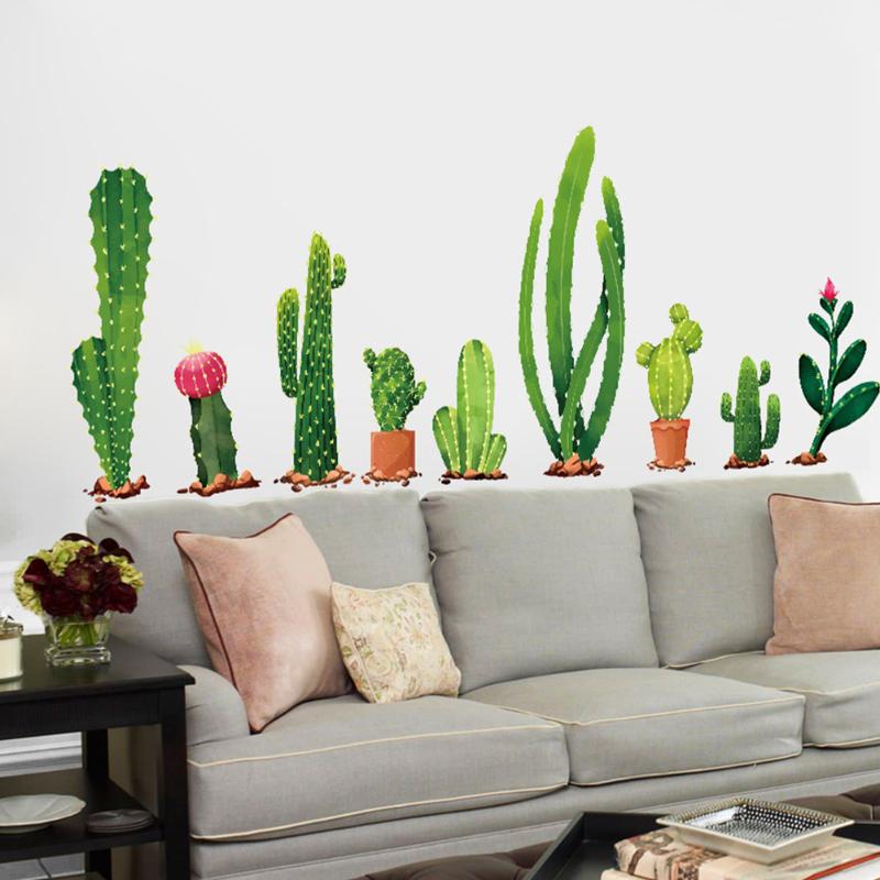 

Home Decor PVC DIY Potted Plants Wall Sticker Self Adhesive Kitchen Baby Bedroom Cactus Pattern Removable Bonsai Living Room