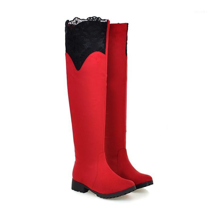 

Big Size 34-47 Over the Knee Boots for Women Sexy Low Heels Long boots Winter Shoes Round Toe Platform Knight 9121, Black