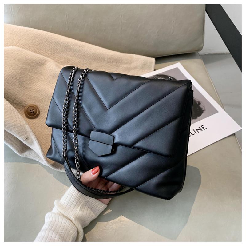

V-line Crossbody Bags For Women 2021 Fashion PU Leather Shoulder Bag Vintage Female Purses And Handbags With Handle Sac A Main, Black