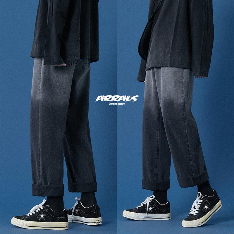 

Autumn and winter jeans men's straight loose casual pants korean version of the trend gradient mopping the floor pants, Black