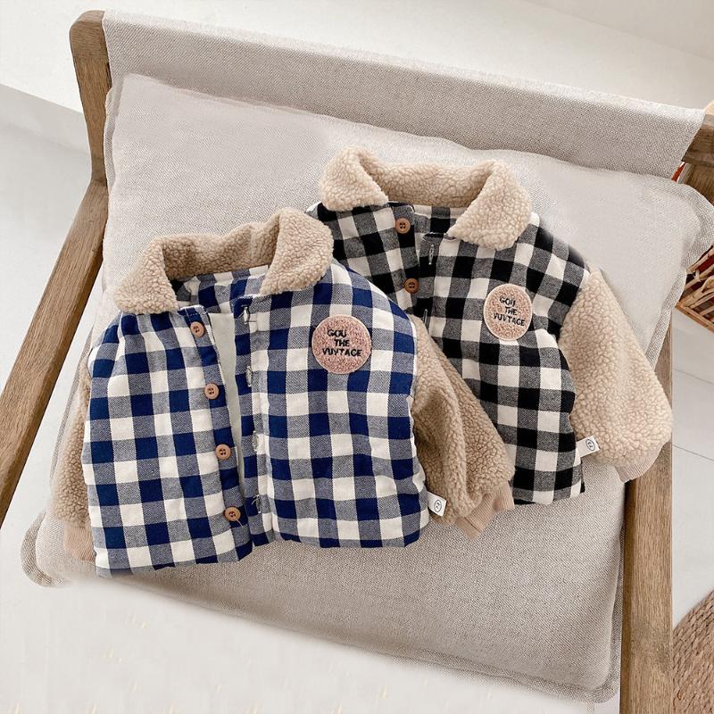 

Coat Baby Boys Girls Thick Warm Jacket Winter Turndown Collar Pocket Fleece Lining Kids Outerwear Tops Autumn Children Clothing, Blue;gray