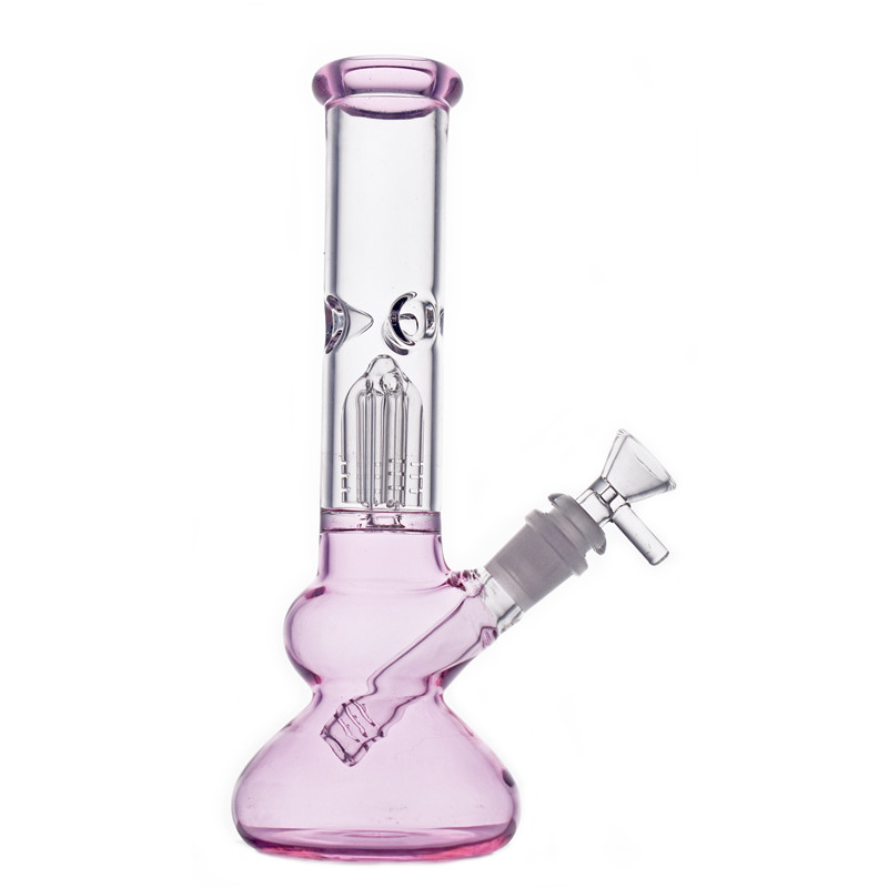 

10.5 inch Glass beaker Bong Pink Thick Glass Bongs Water Pipes 4-Arms Tree filter Smoking oil rig Bong With 14mm male oil burner pipe