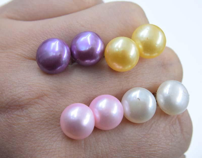 

freshwater pearl white coin pink purple white yellow earrings 10-11mm FPPJ wholesale beads