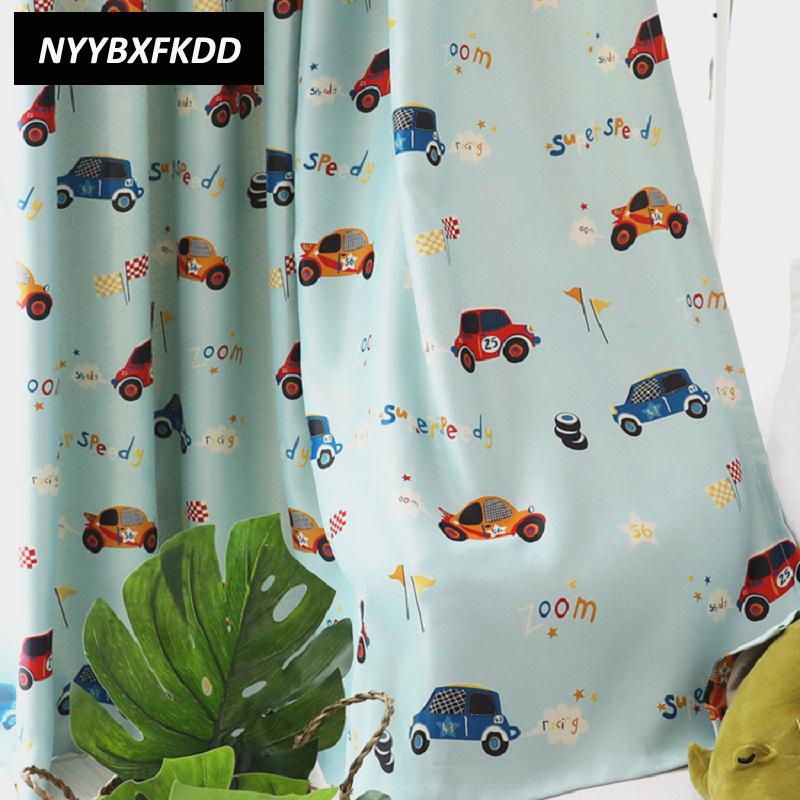

Blue Cartoon Car Printed Children Boy Blackout Curtains Cloth For Bedroom Living Room Window Treatments Tulle Cortinas, Blue tulle