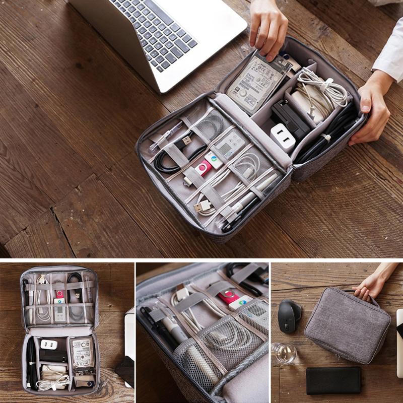 

Electronics Organizer Travel Phone Cable Storage Bag Polyester USB Charger Digital Devices Accessories Divider Home Storage Box