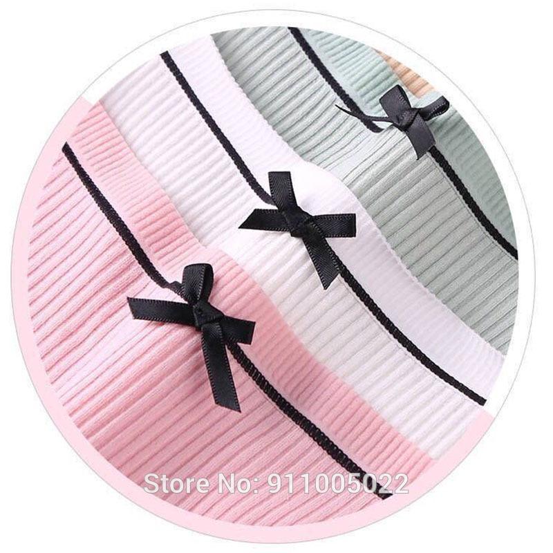 

Women Solid Color Stripe Cotton Panties Bowknot Girl's Underwear, Beige