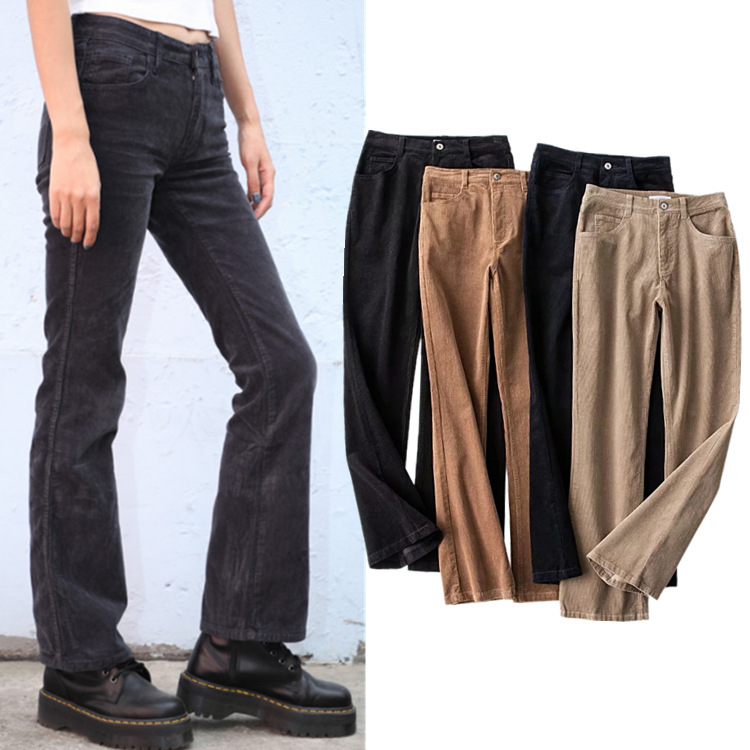 

2021 New Corduroy Casual Women's Ins Blogger's High Waisted Loose Micro Stretch Straight Pants in Autumn and Winter My5n, See chart