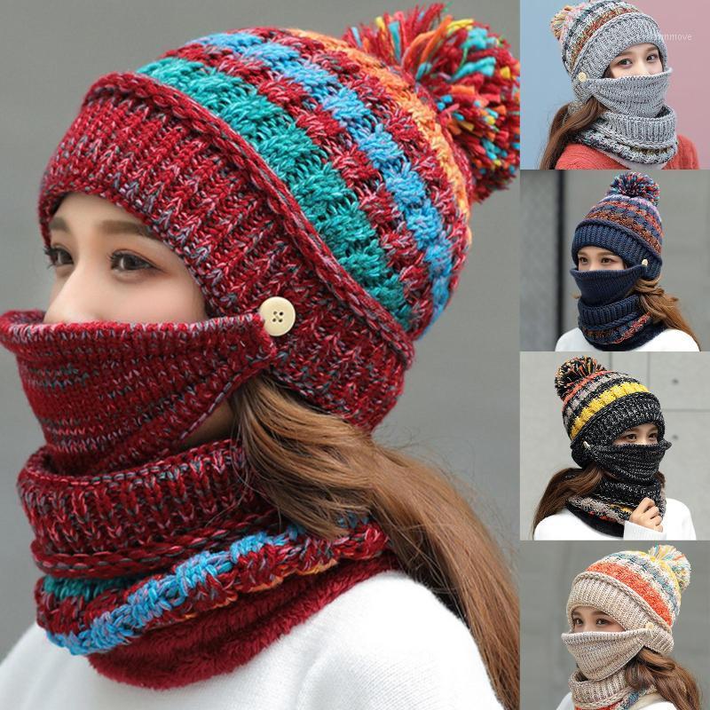 

3Pcs women winter hat and scarf set Plush Riding Knitted Hat Beanie Scarf Face Cover Cycling Warm Set for outdoor hiking travel1