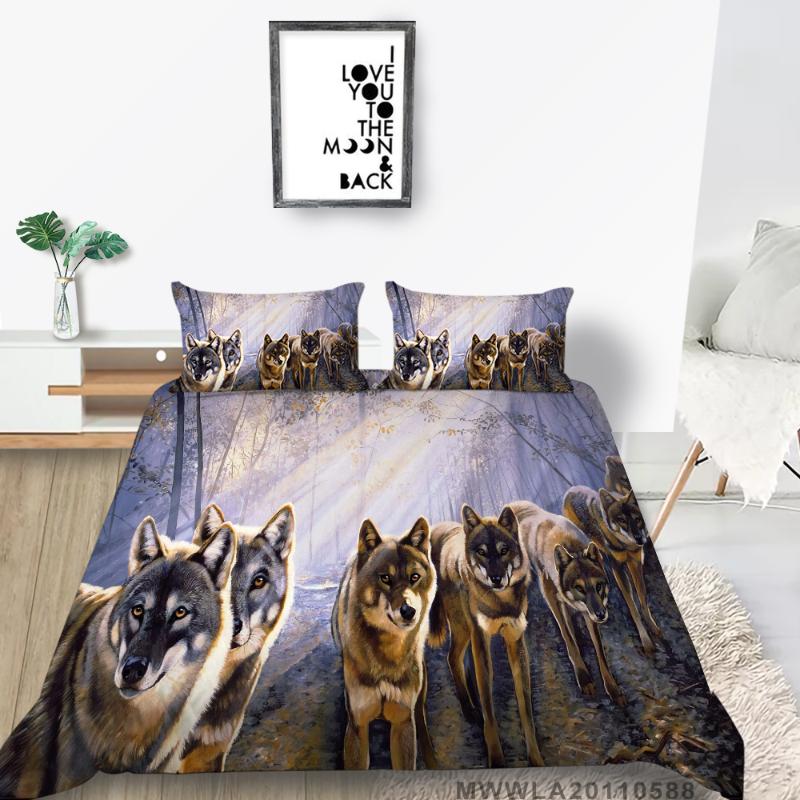 

Wolf Pack Bedding Set Cartoon Simple Lifelike Duvet Cover Forest Double Queen  Full King Single Bed Set For Children, Style 12