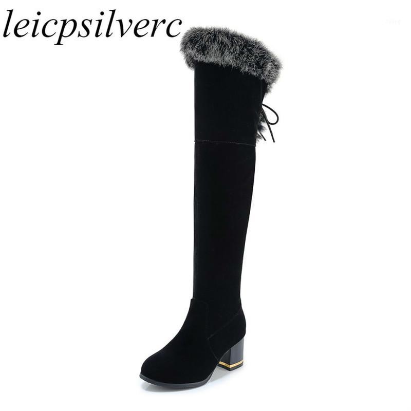 

Women Boots Autumn Winter Warm Plush Over-the Knee Boots Fur Round Toe 2020 New Fashion Flock Black Wedding Shoes1, Black plush