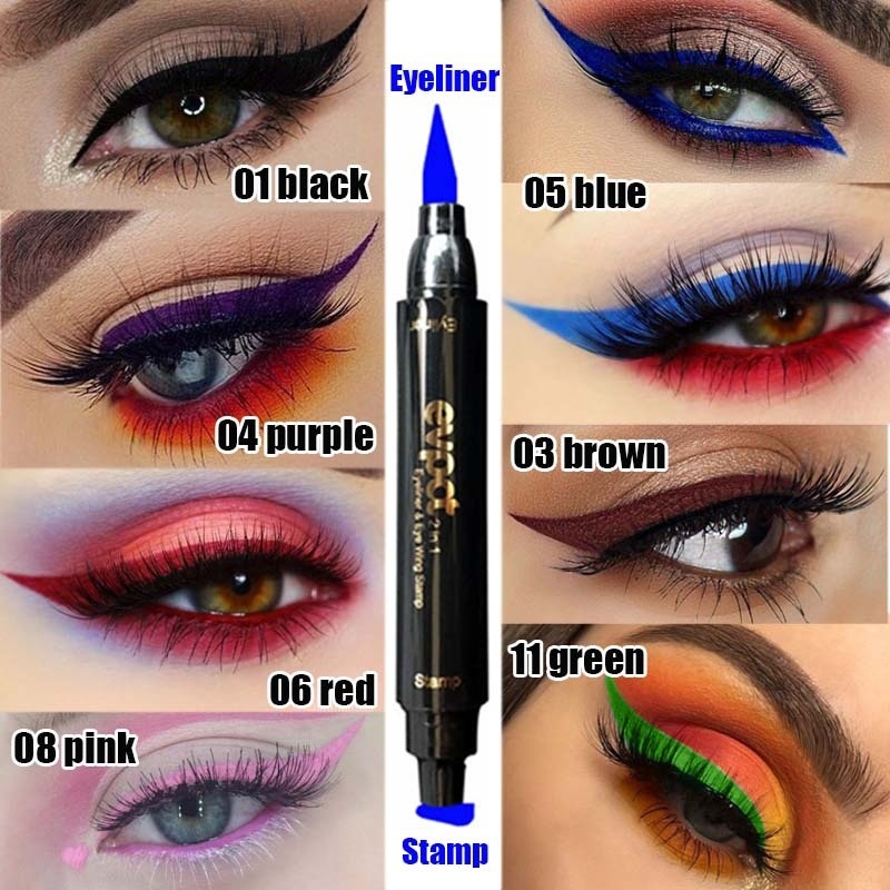

Evpct Eyeshadow/Liner Combination Winged Eyeliner Stamp Waterproof Long Lasting Liquid Eyeliner Pen Eye Makeup Kit, Mixed color
