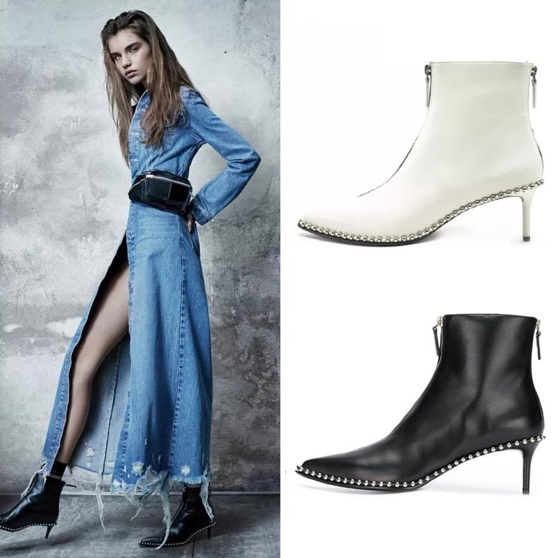 

Black Pointed Toe Ankle Boots For Women Stiletto High Heels PU Leather Boots Women Casual Shoes Rivet Winter Ladies