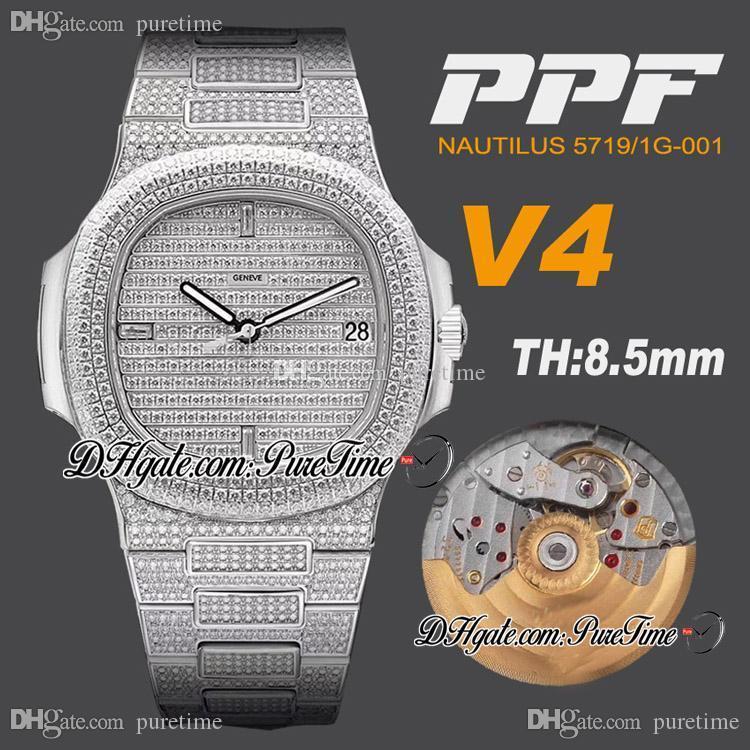 

2020 PPF 5719/1G 324SC 324CS Automatic Mens Watch Full Diamonds Dial And Bracelet Best Edition 40mm New PTPP Puretime (Free box, Slivery;brown