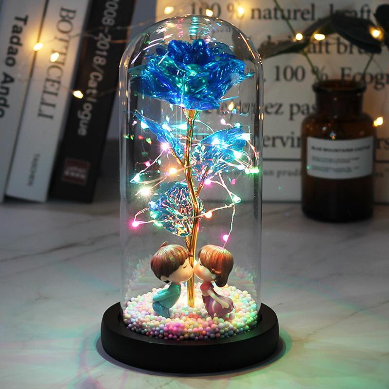 

New 3 styles Wishing Girl Galaxy Rose In Flask LED Flashing Flowers Valentine's Day Gift birthday mother day gift for party, Blue