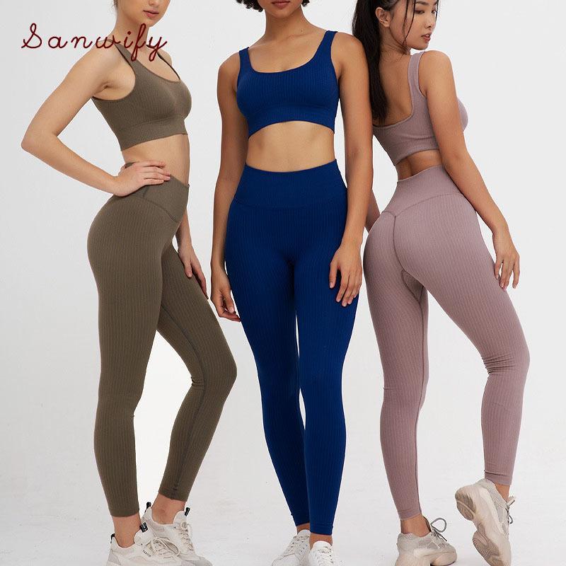 

2 Piece Yoga Set Women Workout Clothes Fitness Seamless High Waist Sport Leggings+sports Bra Sports Suits Gym Clothing Athletic1, Brown