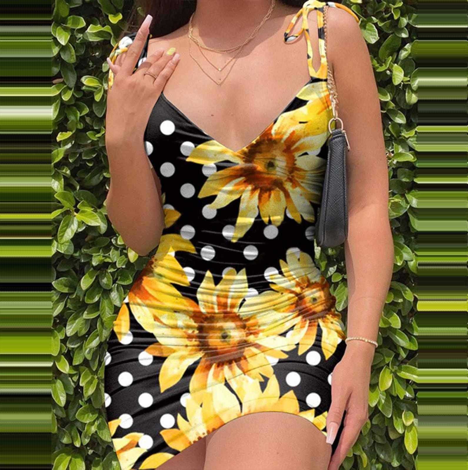 Sunflower Print Camisole Bra Sleeveless Women Dresses Sexy Slim Vestidos Elegantes Para Mujer Bodycon Vrouw Jurk-image-719598719