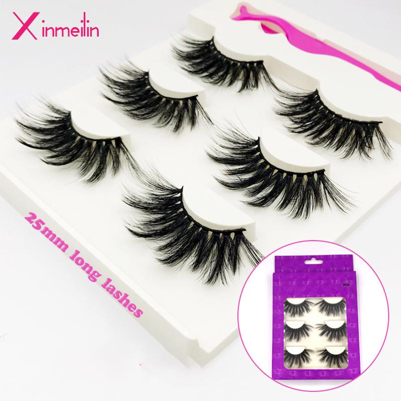 

3 pairs 3D Fake lashes faux mink 25mm Natural Long false eyelashes Soft fluffy dramatic makeup eyelash extension supplies kit