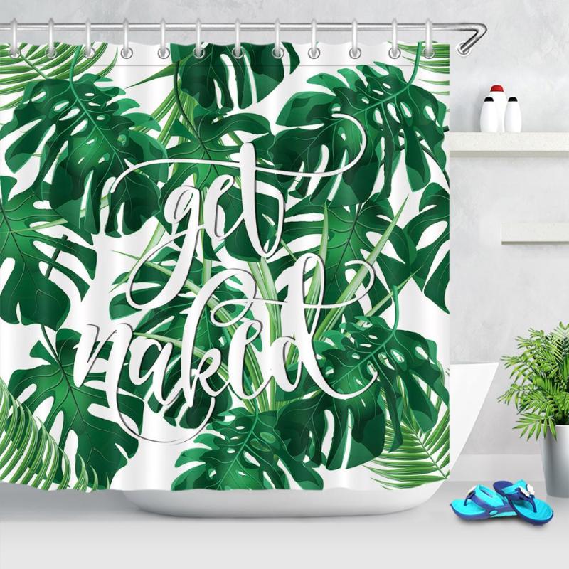 

Tropical Plant Green Leaf Printed Waterproof Shower Curtains Get Naked Bathroom Curtain Fabric Palm Leaves Bath Shower Curtain
