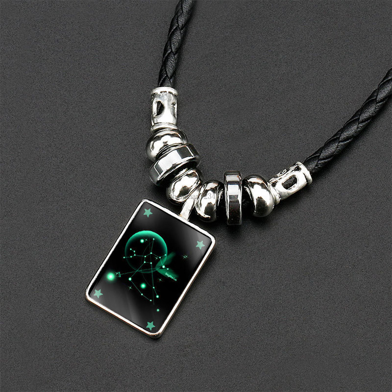 

Glow In the Dark 12 constell Necklace Horoscope Sign pendant Necklaces fashion jewelry women mens will and sandy, Silver