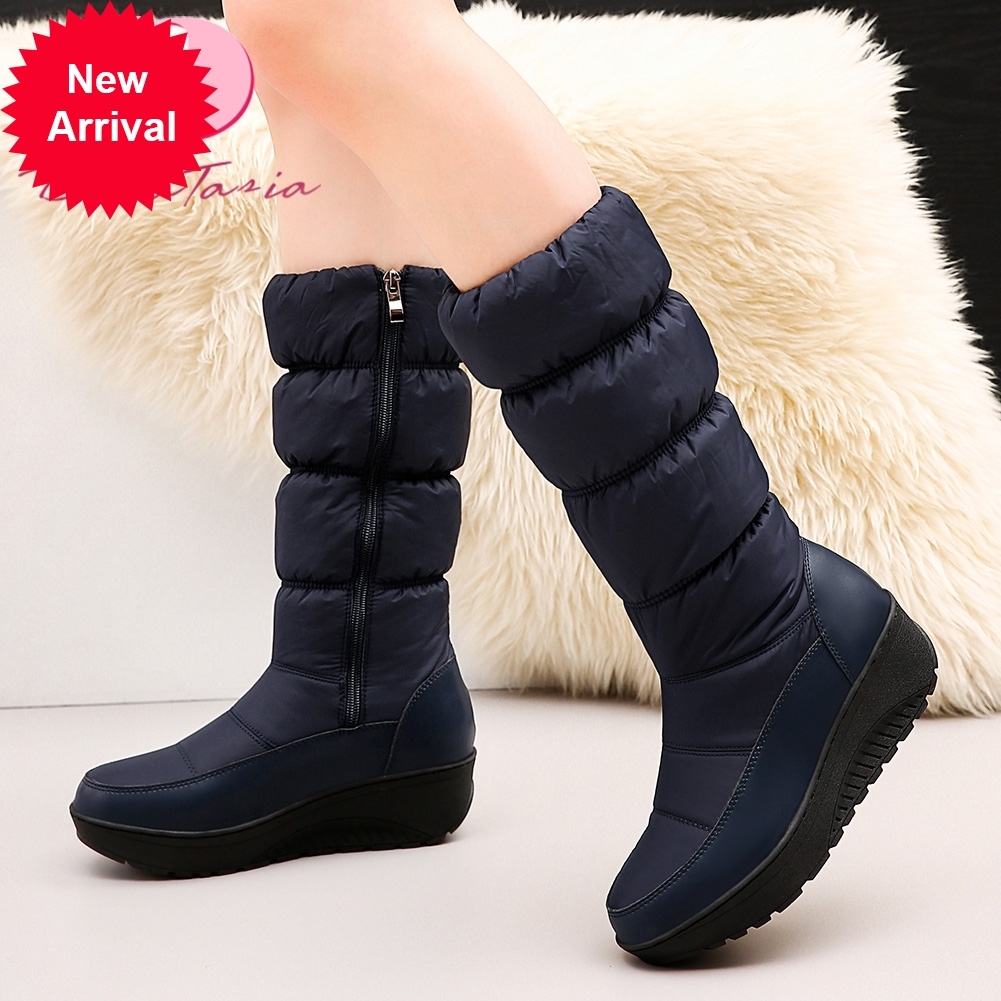 

2021 The New Size 35-44 New Snowboots Fashionable Wedges Stuffed Heels Zip Boots Winter Hot Skin Shoes Woman Teyr, Beige
