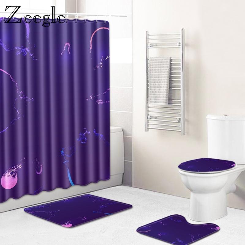 

Zeegle Colorful Bathroom Mat Set Waterproof Toilet Shower Curtain Anti-slip Bath Doormat Flannel Shower Room Foot Rug Modern Mat