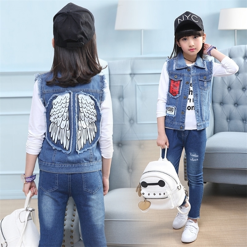 

Washing Denim Vest for Girls Light Blue Waistcoat Jeans Sleeveless Outerwear Jackets Children Clothing Cute Girl Clothes Coats 201106