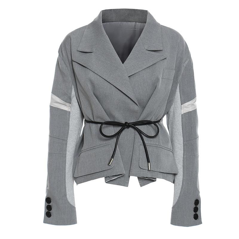 

SeeBeautiful Casual Loose Blazer Coat Notched Long Sleeve Single Breasted Pockets New Fashion 2020 Autumn Winter Women M444, Gray
