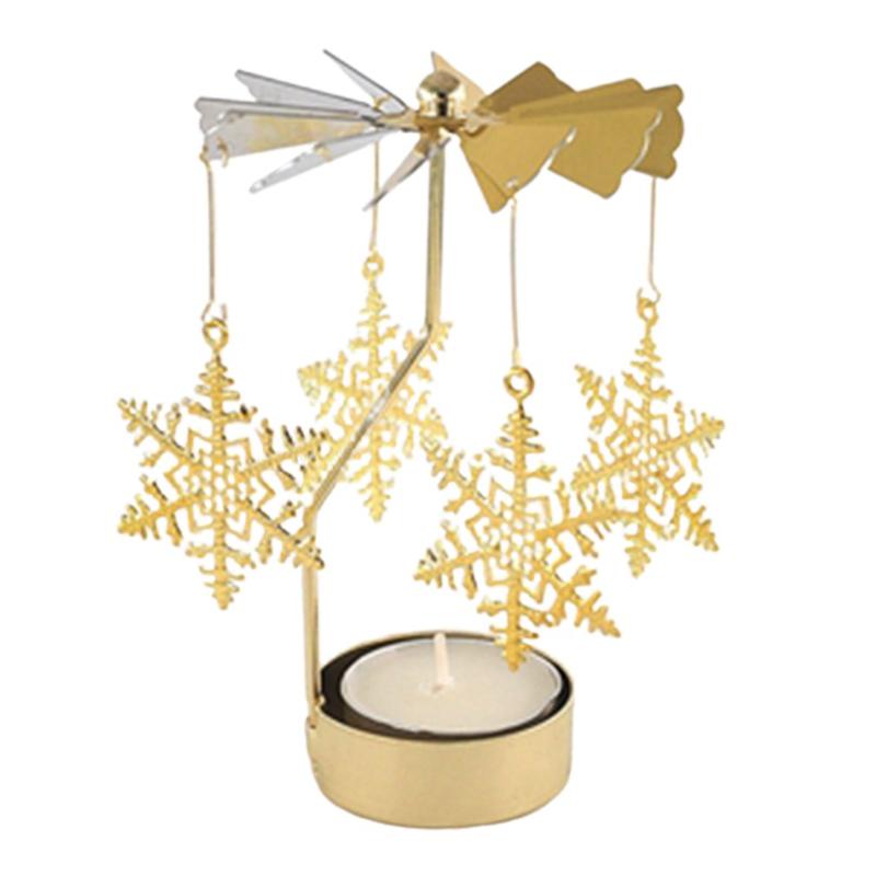 

Silver Gold Snow Pattern Candlesticks Rotating Romantic Spinning Carrousel Light Candle Holder Christmas Home Party