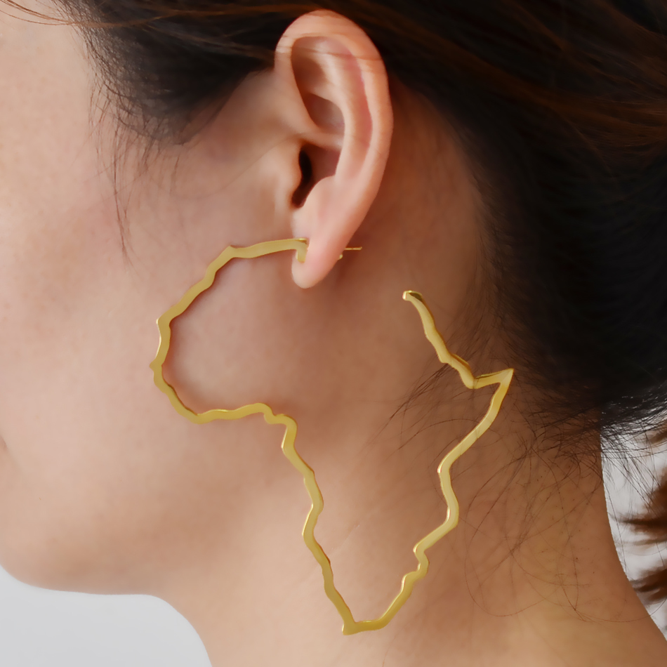 

9cm Outline Africa Map Big Exaggerate Earring Gold Color African Jewelry Traditional Ethnic Hyperbole Earrings #201121