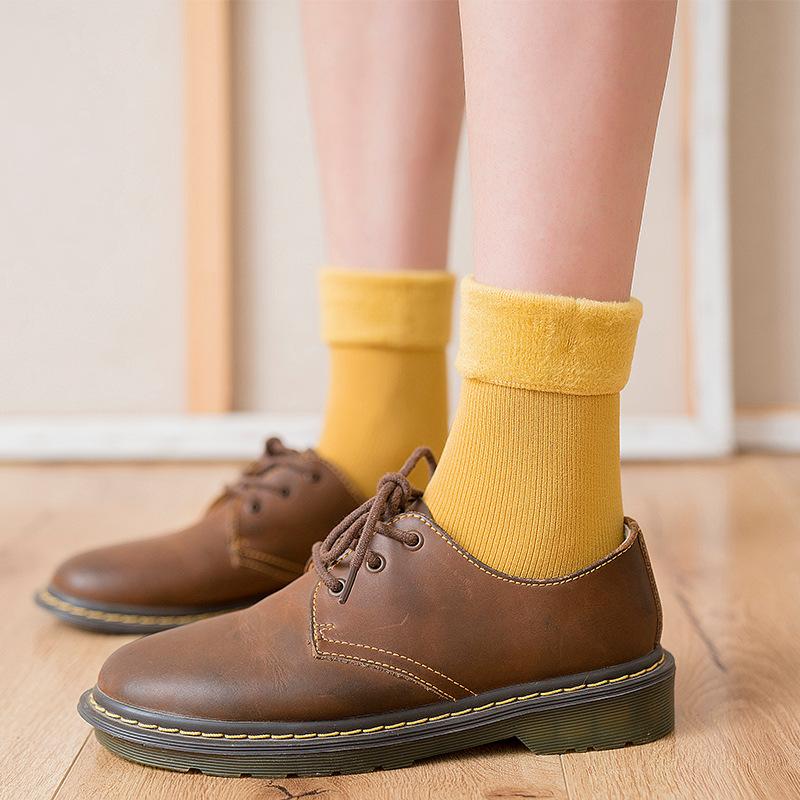 

Winter Ladies Snow Socks Japanese College Style Cotton Women's Socks Plus Velvet Thick Solid Color Ladies Tube