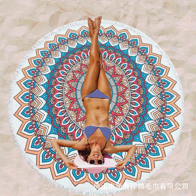 

Round Beach Towel Microfiber Absorbent Printed Round Tassel Beach Towel Bath, 150