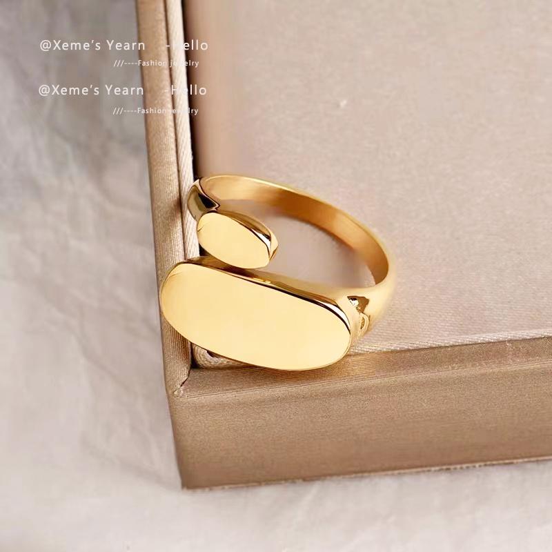 

Cluster Rings Design Sense Stainless Steel Smooth Gold Geometric Opening Ring Sexy Accessories For Korean Fashion Jewelry Party Girl's Finge, Golden;silver