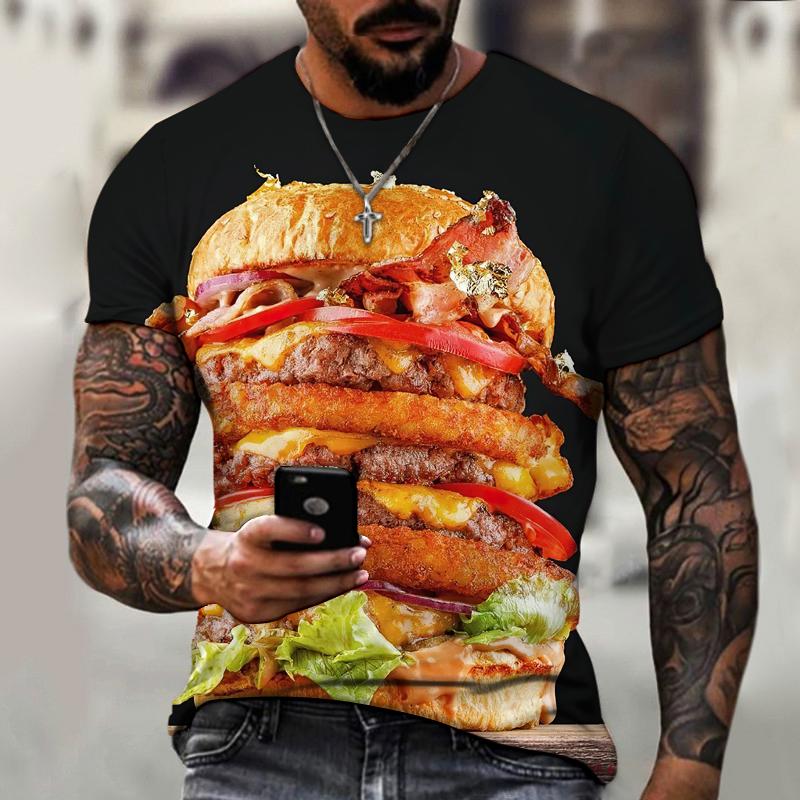 

Men's T-Shirts Spring And Summer 3D Food T-shirt Men Women Harajuku Burger Printing Shirt Casual Funny Fashion Top Unisex Hamburger, White;black