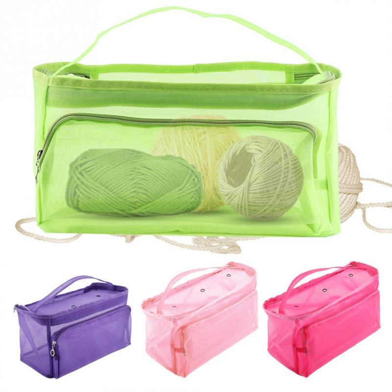 

3 HolesWire Mesh Portable Knitting Baskets Lightweight Storage Organizer Weaving Round Bags Wool Storage Bag Yarn Crochet