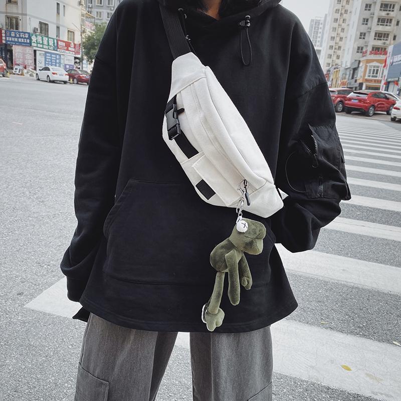 

Outdoor Waist Pack Canvas Men Hip Hop Fashion White High Capacity Personalized Travel Chest Bag Bolsa Casual Waist Bag DA60YB, Sky blue