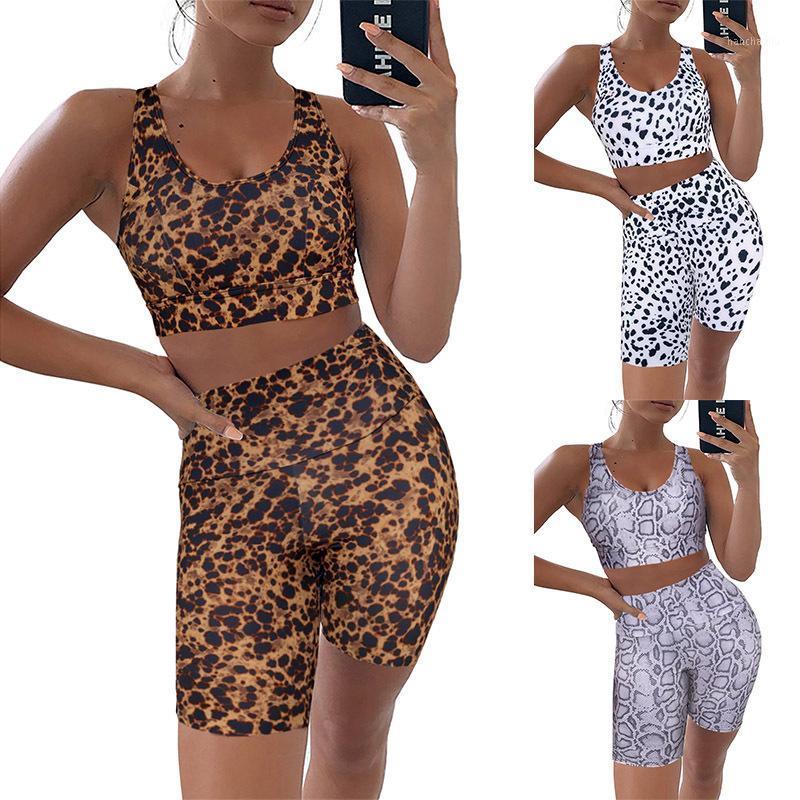 

Casual Sports Suit Women Seamless Yoga Set Female Gym Clothes Leopard Print Yoga Set Short Fitness Sport Running Sportswear1, Brown