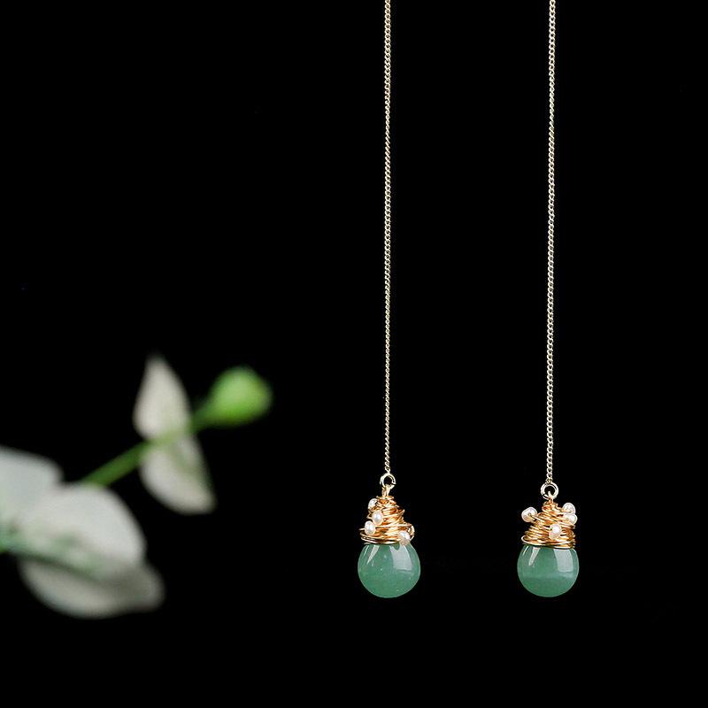

Classic Design Natural Aventurine Quartz Earrings Long Drop Female Earring with Freshwater Pearls Handmade Jewelry Size 108*11mm