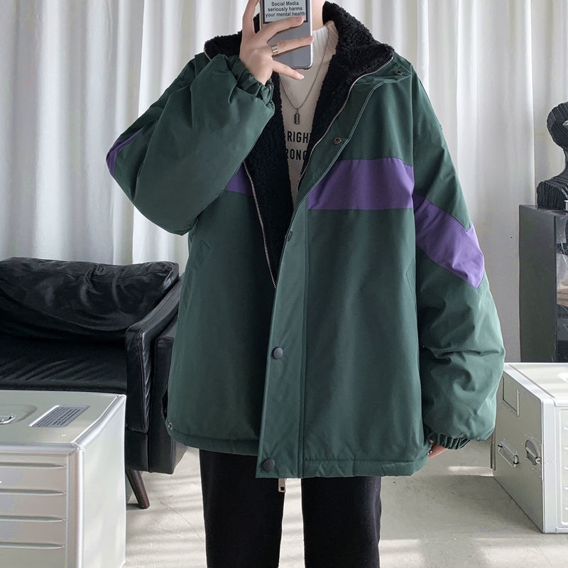 

New Winter 2021 Plus Velvet Thick Work Done with Cotton Jacket Tools of the Male Beautiful Street Black Clothes for KXLK MX7H, Green.