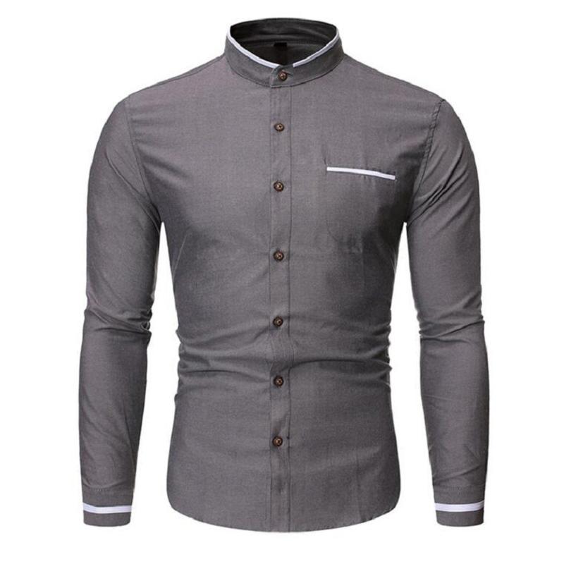 

Business Banded Collar Dress Shirt Men Slim Fit Long Sleeve Casual Button Down Shirts Mens Business Office Work Chemise Homme, Beige