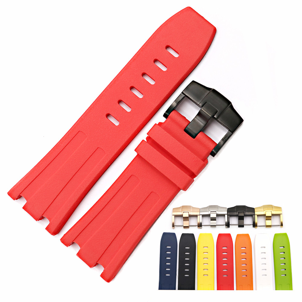 

28mm Black Blue natural silicone Watch Rubber Band Watch Band For AP strap