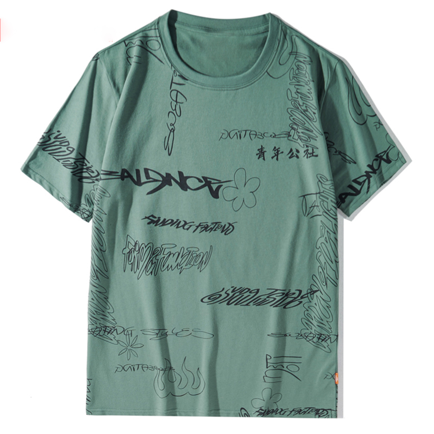 

2021 New Summer Harajuku Chinese Printed Short Sleeve Shirt Hip Hop Casual Cotton T-shirt 9gca, Dark grey