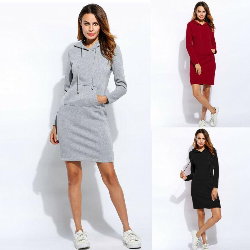 

Women' Hoodies & Sweatshirts 2021 Autumn Winter Fashion Women Hooded Sweatshirt Dress Long Sleeve Solid Color Pullover Jumper Sweater Tops1, Black