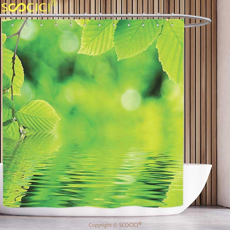 

Polyester Shower Curtain Leaves Decor Leaves in the Water Spa Open Your Chakra with Nature Meditation Ecological Monochrome