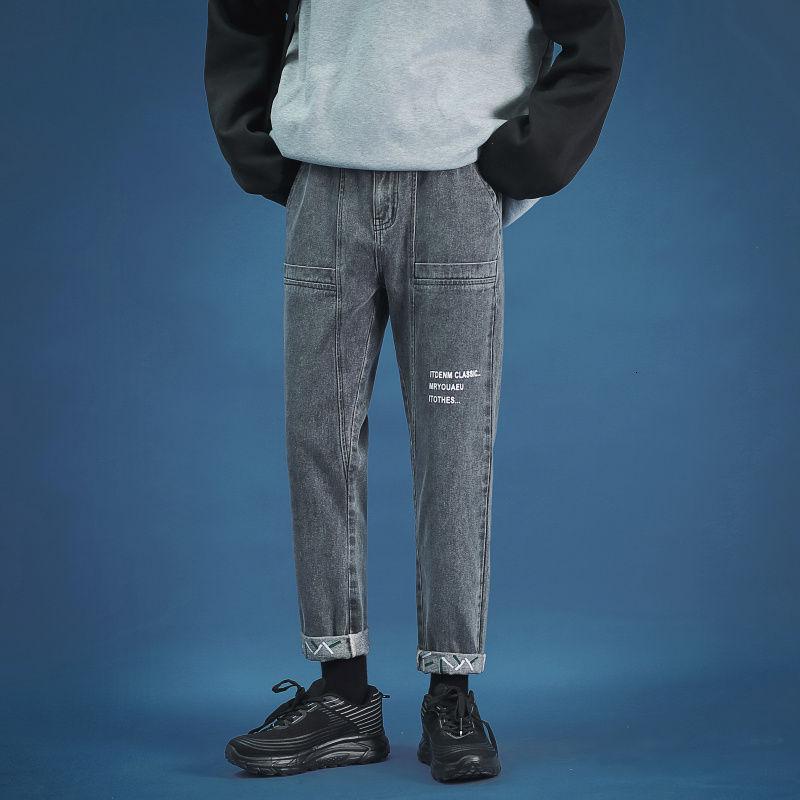 

Jeans Men's Loose Cotton Washed Overalls Casual Denim Trousers Printed Letters Straight Wide-leg Jeans Hip-hop Autumn Winter, Black