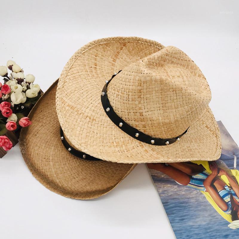

Wide Brim Hats 01907-fcm141 Summer Handmade Raffia American West Cowboy Lightsome Breathe Freely Fedoras Cap Men Women Panama Jazz Hat1, Khaki