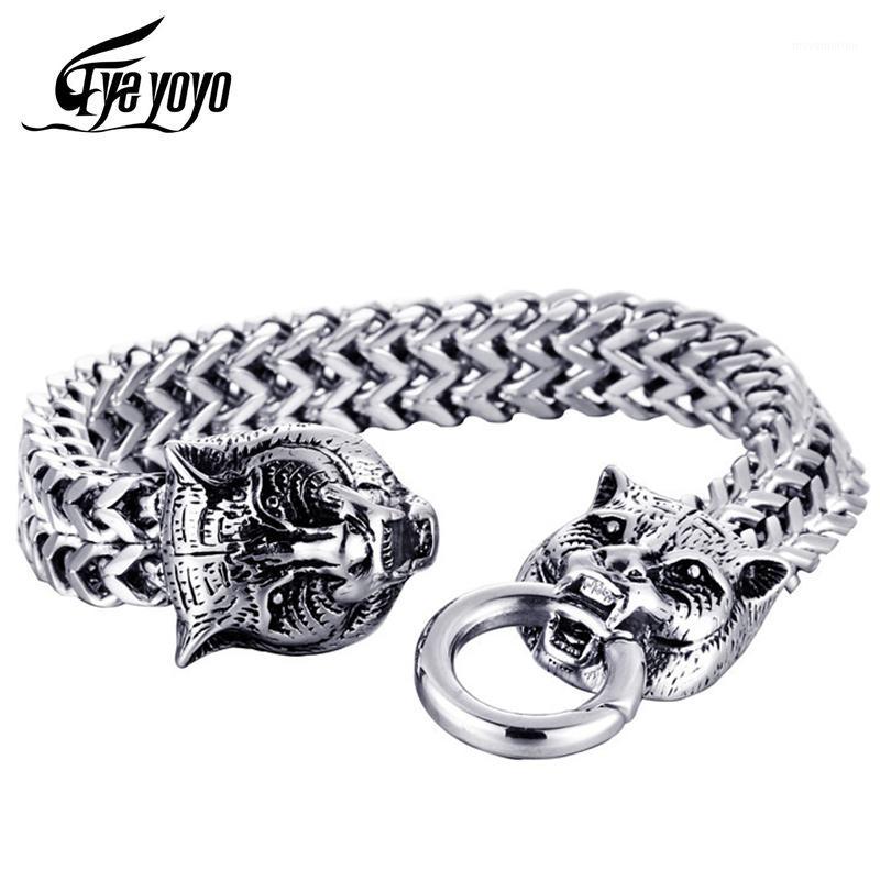 

EyeYoYo Stainless Steel Leopard Head Bracelet Men Mesh Chain Animal Jewelry1