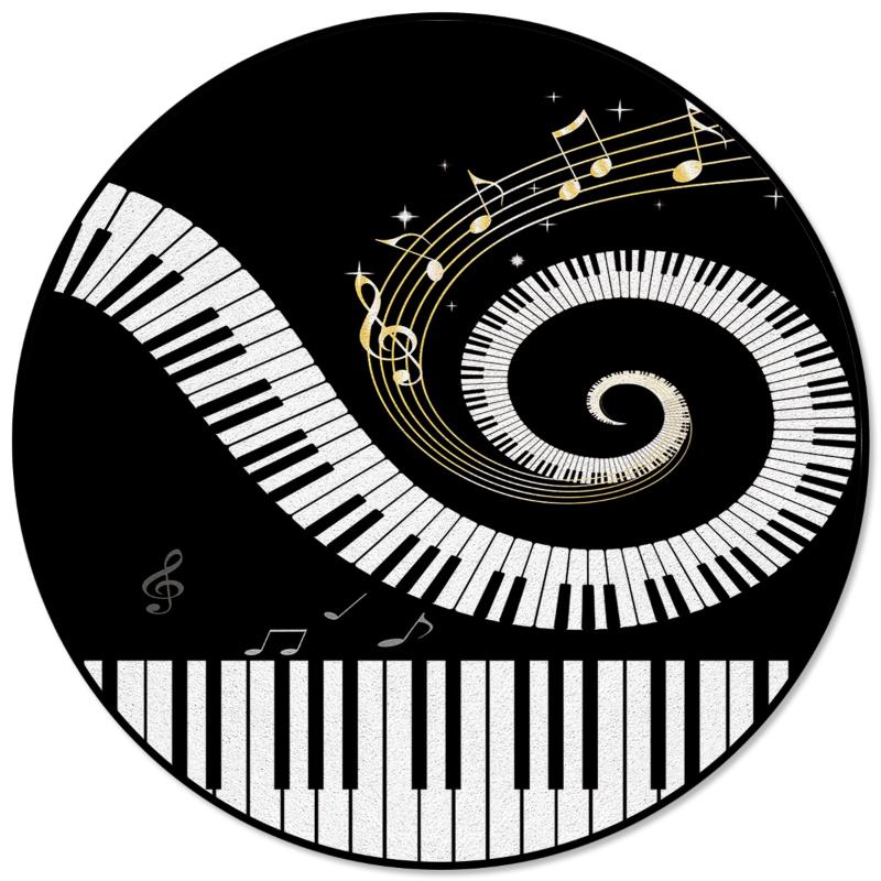 

Piano Keys Staff Swirl Black White Print Round Carpets for Kids Room Big Area Rug Floor Mat For Bedroom Living Room Home Decor, As pic